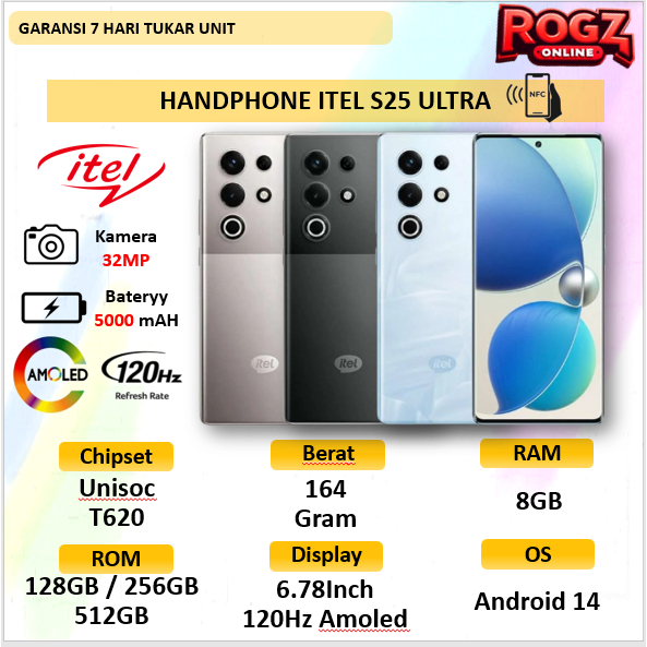 Hp itel S25 Ultra  8GB 512GB - 6.78"FHD+ Amoled 3D 120hz - 6.9mm Ultra Slim Design - Corning Gorila 