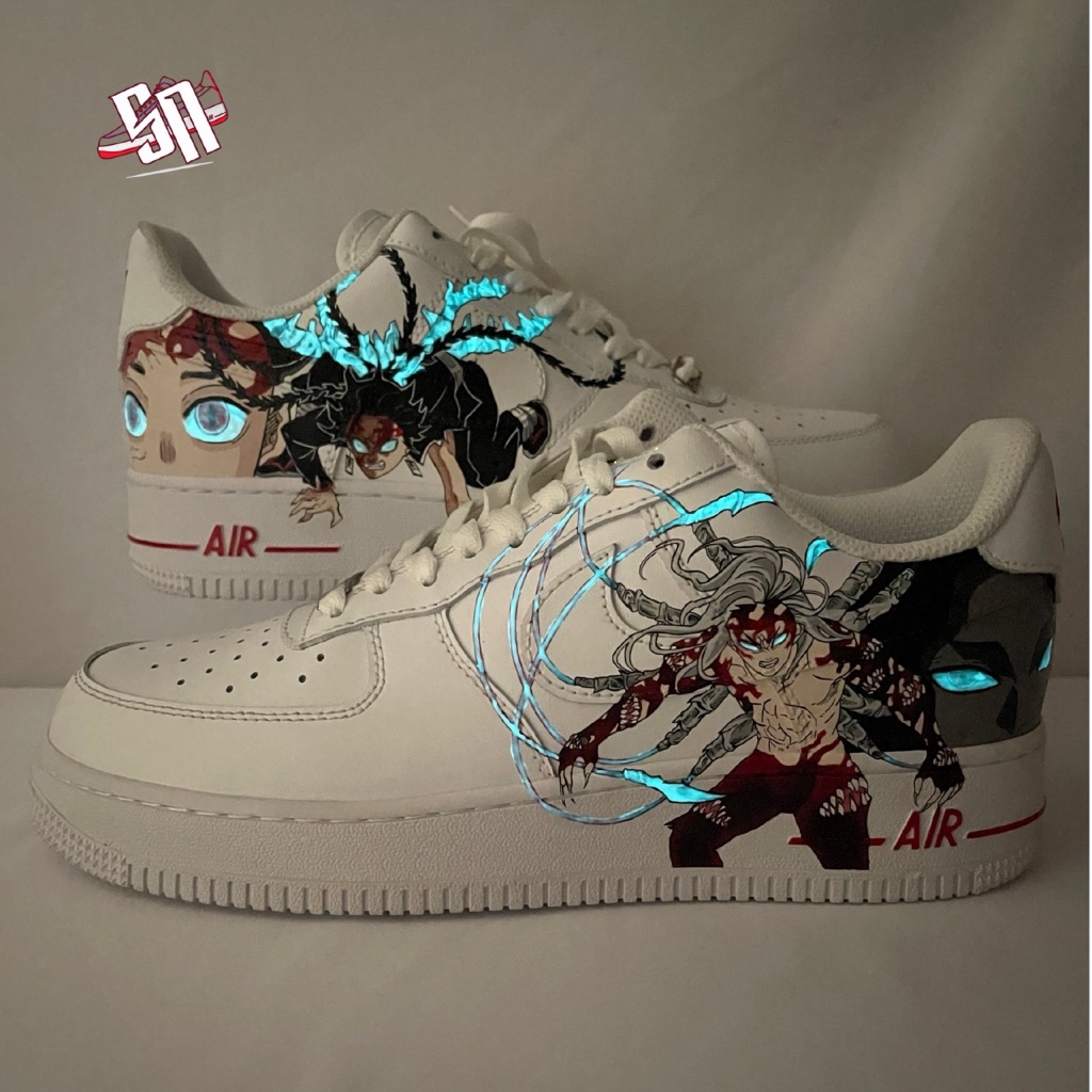 (BISA CUSTOM GAMBAR) AF1 Custom Tanjiro x Muzan Demon Slayer Glow in the Dark