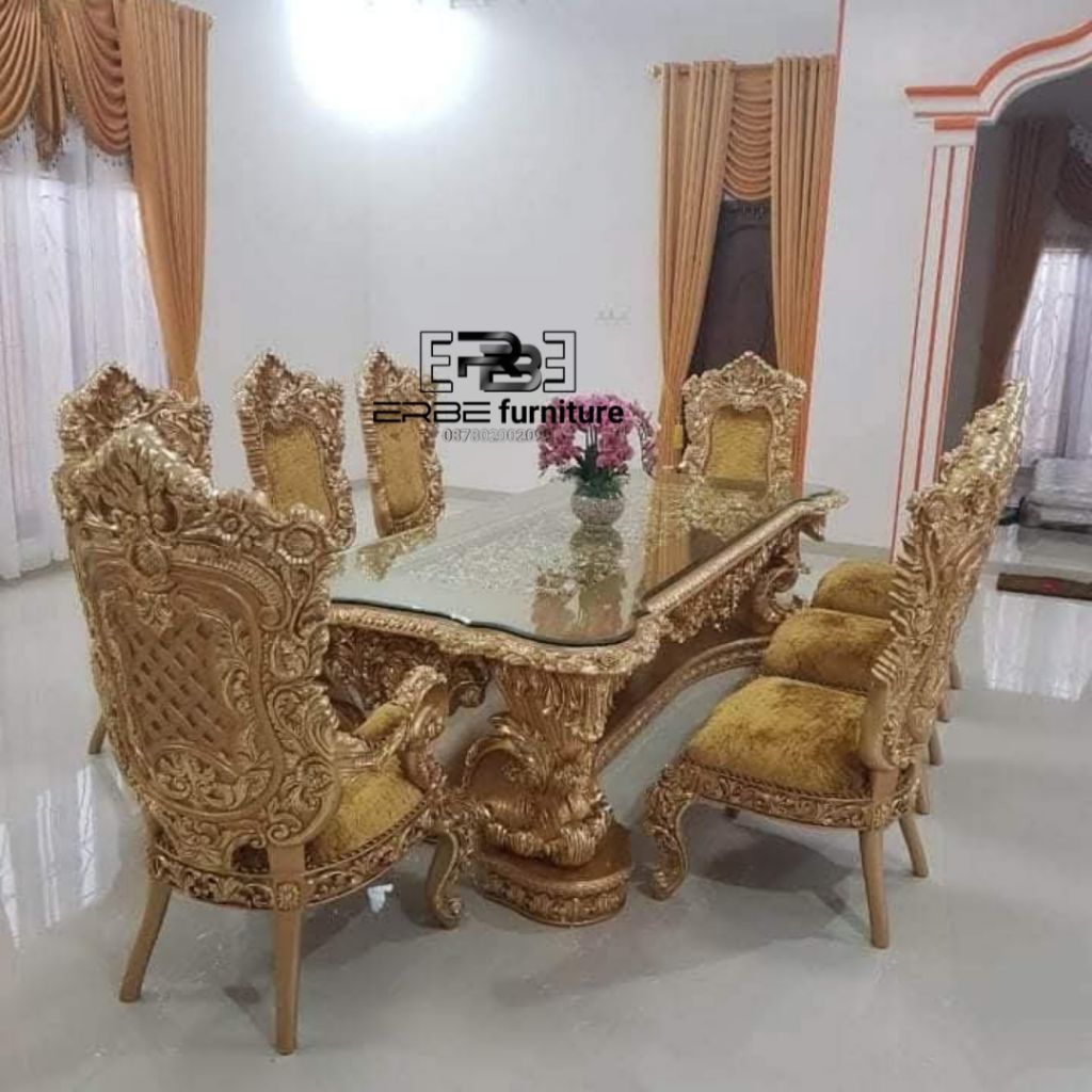 kursi makan ukir kursi sultan kursi raja ukir Jepara mewah kayu jati perhutani finishing cat Duco em