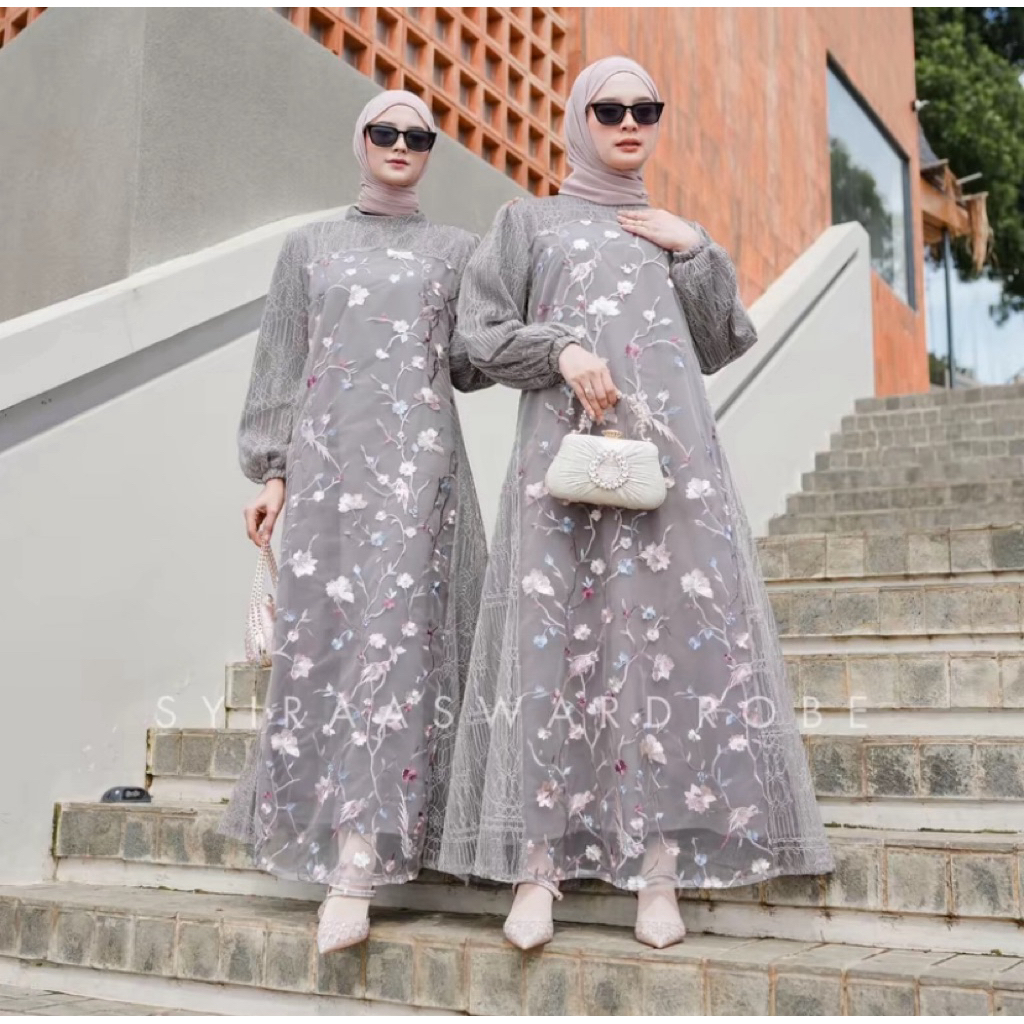SYIRAASWARDROBE Dress Gamis Brukat, Dress Premium Wanita