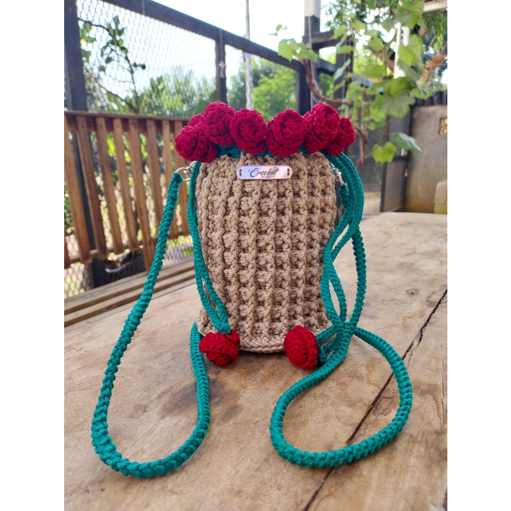 Tas Rajut Serut Bunga Mawar