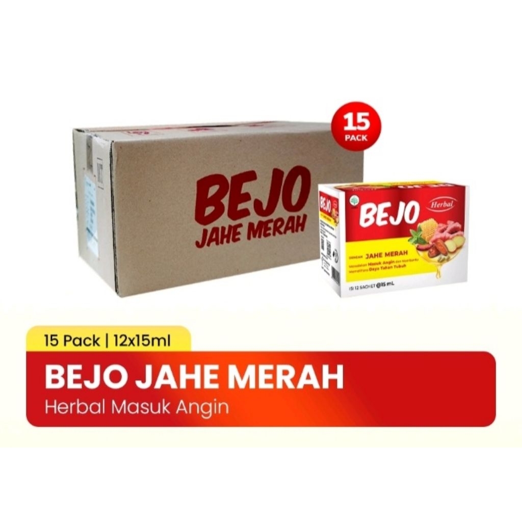Bejo Jahe Merah 1 Karton 15 Pack @ 12 Sachet 15 ml - Meredakan Masuk Angin Meriang Mual