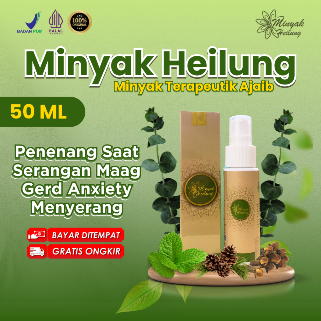 Minyak Herbal Heilung Oil Redakan GERD, Anxiety, Pegal, Maag 50ml