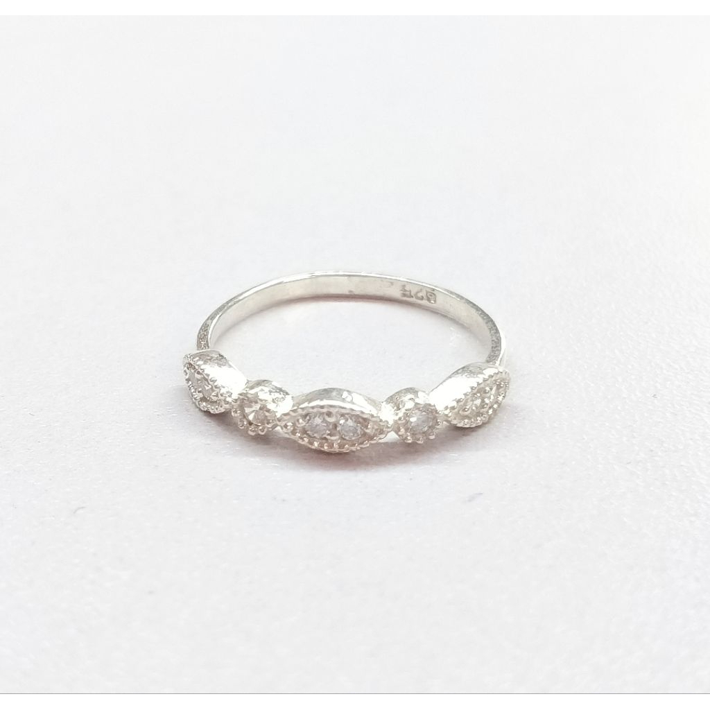 Cincin Perak Wanita Model Pita Permata Perak Asli 99/925 Lapis Emas Putih/Cincin Wanita/Cincin Perak