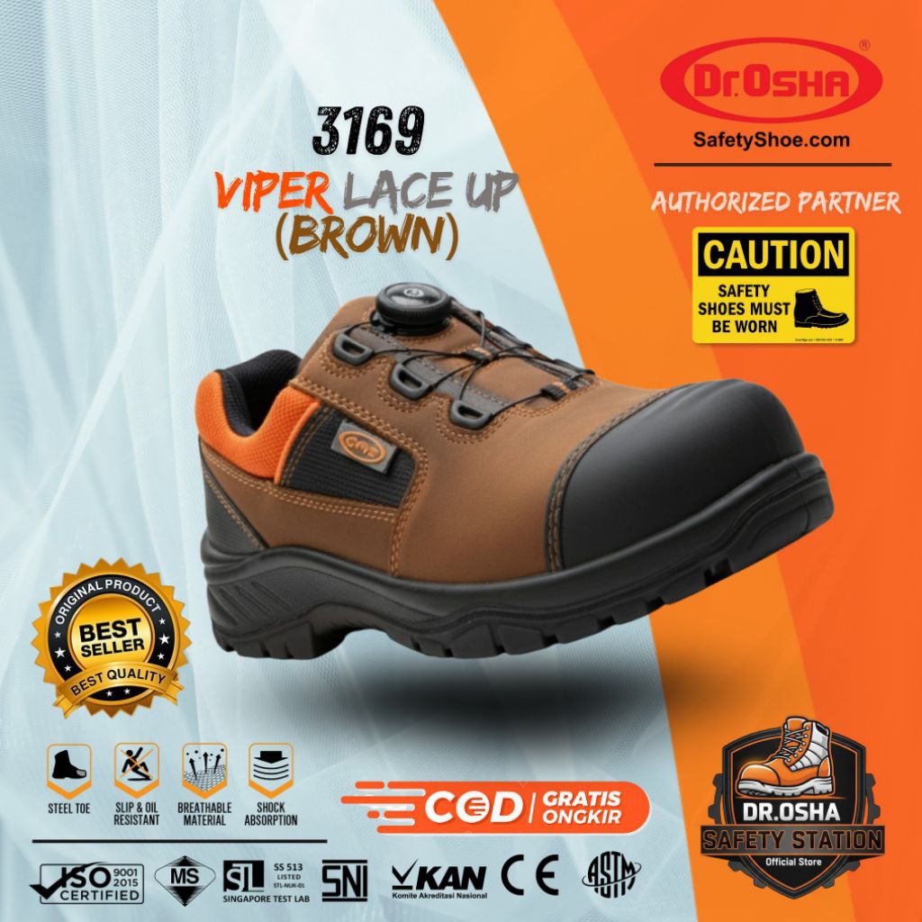 Sepatu Safety Dr OSHA Viper 3169 S1 S2 S3 Composite Waterproof Safety Shoes with Quick Lace System A