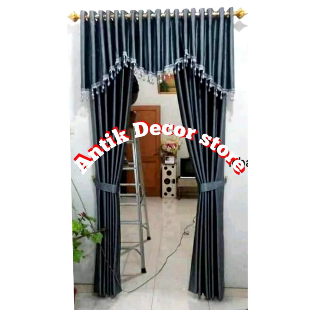 gorden poni 1set gorden pintu kamar tidur/gordeng jendela terbaru gordyn poni Smokring mewah gorden 