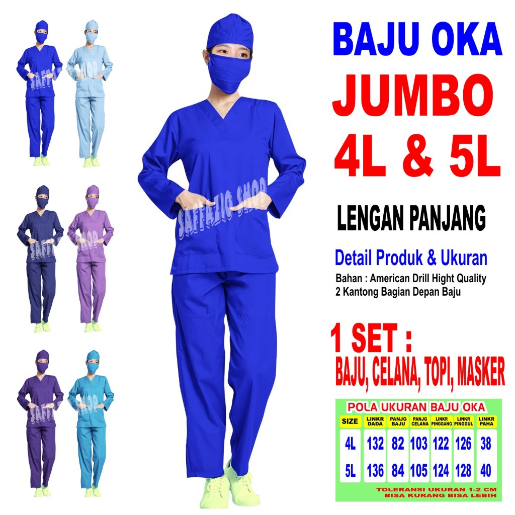 JUMBO Baju OK   Baju OKA   Scrub Perawat 4L dan 5L Lengan Panjang