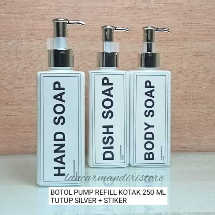 BOTOL PUMP REFILL BOTOL SABUN CAIR 250 ML TUTUP SILVER KOTAK
