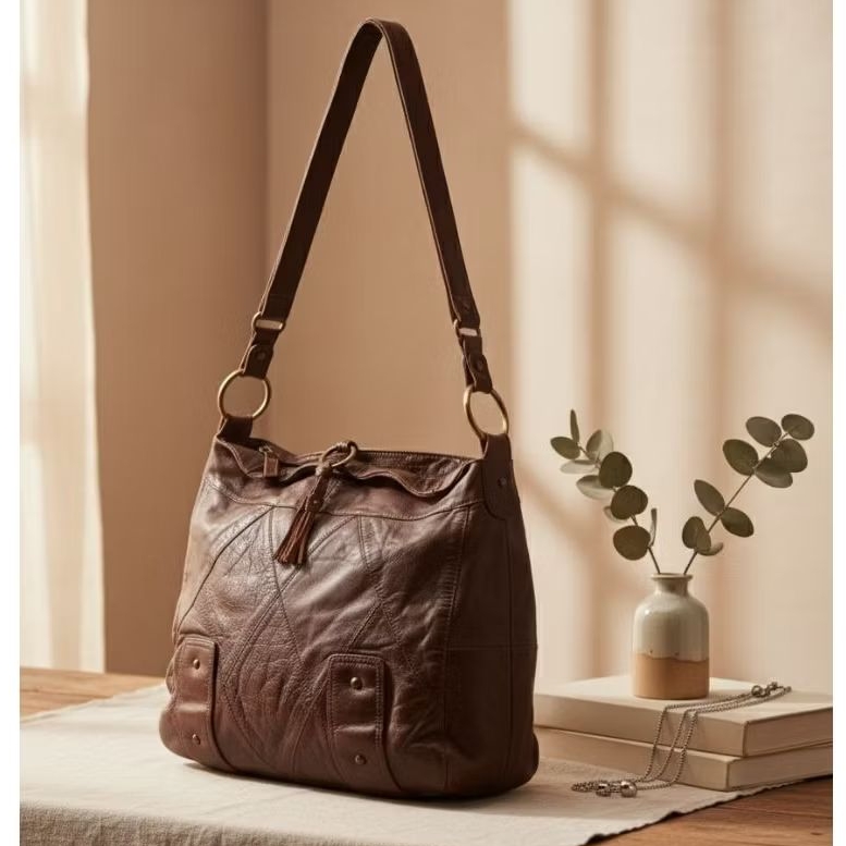Tas Wanita Brand Christian Sbanya – Kulit Asli Napa/Pull-Up Leather | Warna Coklat | Preloved