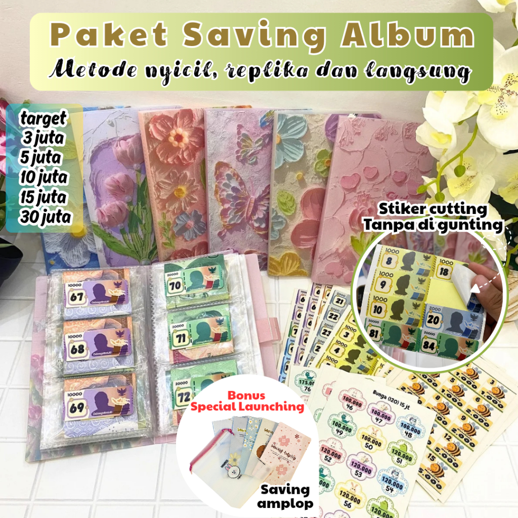 Saving album viral stiker uang relika | album nabung metode nyicil | nabung angka 120 240