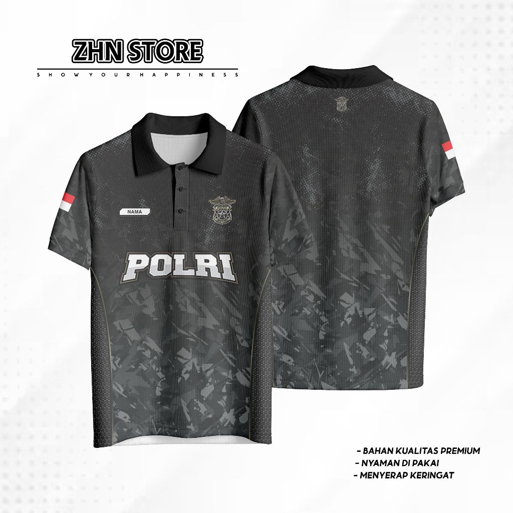Kaos Polo POLRI Hitam Dry Fit Premium Terlaris/Jersey Olahraga POLRI