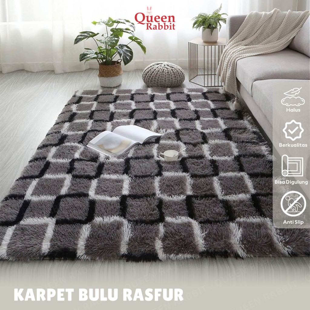 Queen - Karpet Bulu Rasfur Lembut Anti Slip Karpet Ruang Tamu Ombre 2 Ukuran