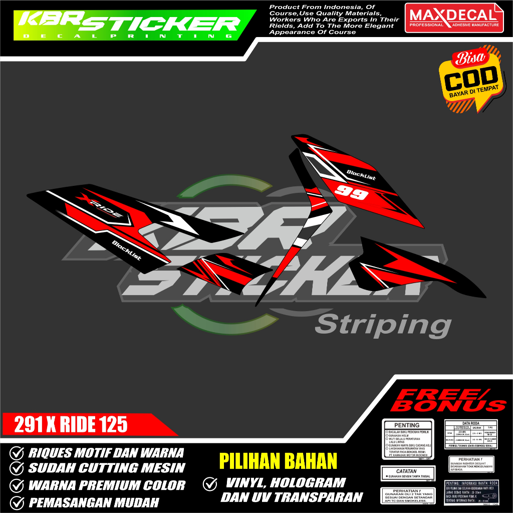 (COD)STICKER  STRIPING MOTOR ORIGINAL YAMAHA X RIDE  DESAIN RACING HOLOGRAM DAN TRANSPARAN
