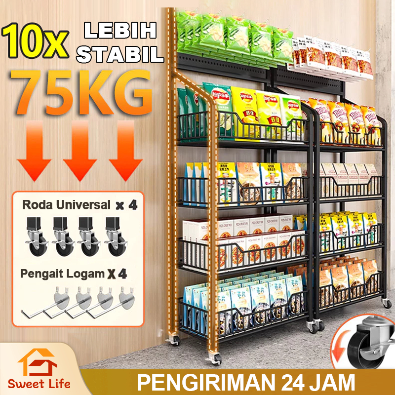 Sweet Life_Rak Supermarket Serbaguna, Rak Penyimpanan Berkapasitas Besar, Rak Belanjaan 4 Lapis Dan 