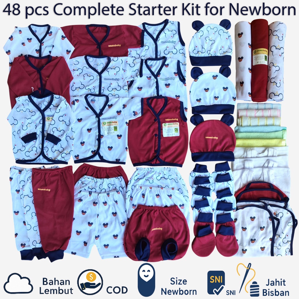 ummababyshop 48 pcs Baju Bayi Celana Bayi Setelan Bayi Newborn Baju Bayi Baru Lahir Atasan Bayi Kado