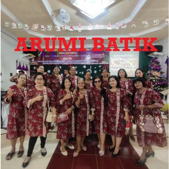 Seragam Batik Baju Natalan Lomba Acara Dress Wanita Ibu Lansia Merah Maroon