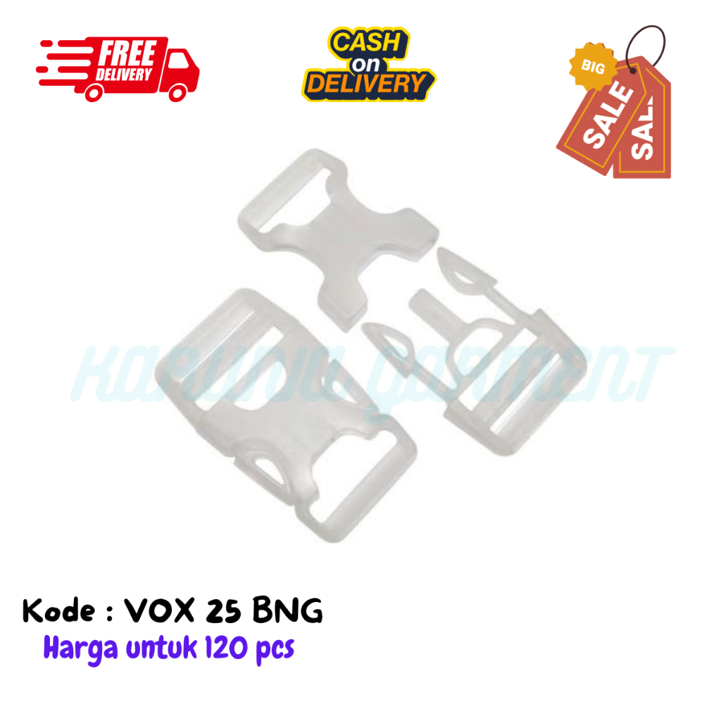 GESPER KLIK SELOT TALI WEBBING TAS 2.5 CM KUNCI SODOK BUCKLE PLASTIK BENING PER 120 PCS