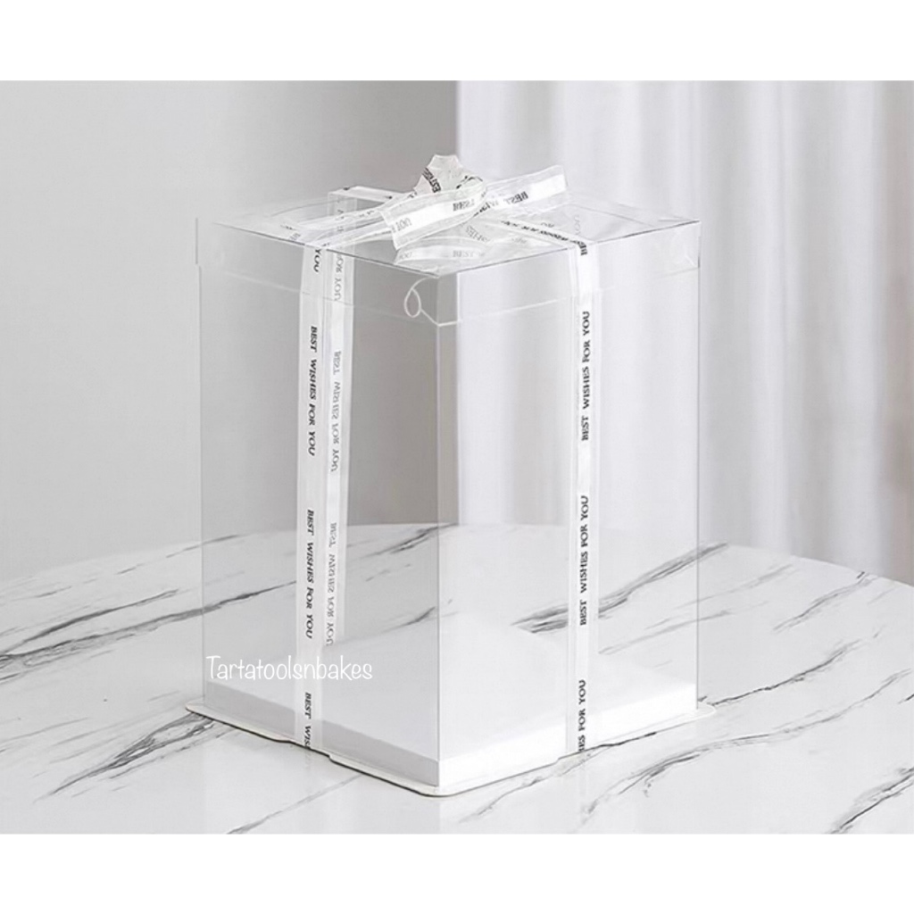 Kotak Mika Kue Cake Segi Bening Transparan 26x26xT26CM