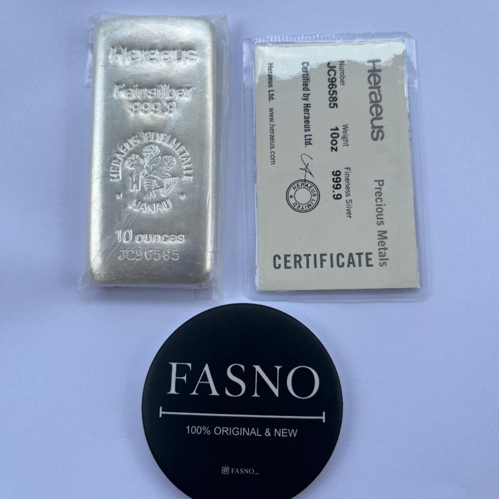 ORIGINAL PERAK / SILVER BATANGan 10 Oz HERAEUS (made in Germany).999,9 Fine Silver 311 gram.