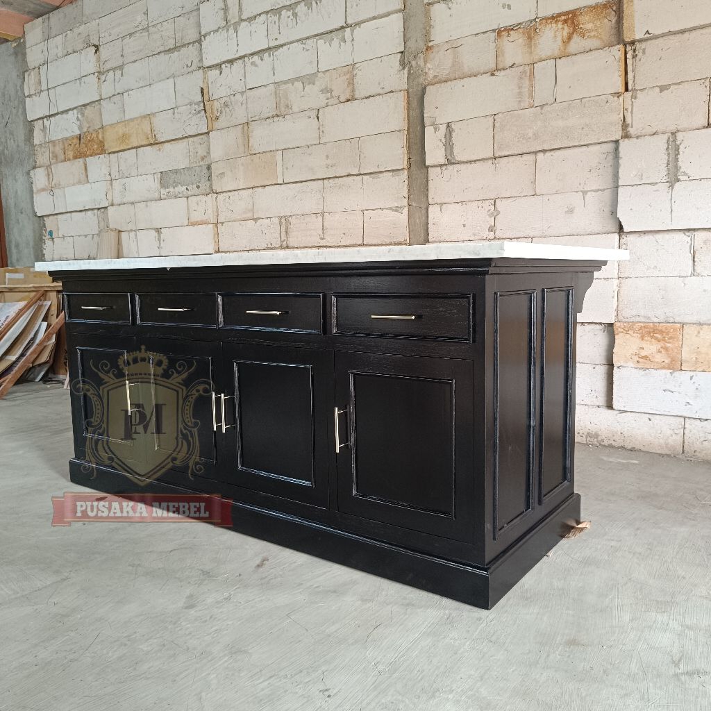 island table top marmer kayu jati model mewah, meja dapur meja island top marmer kayu jati model min