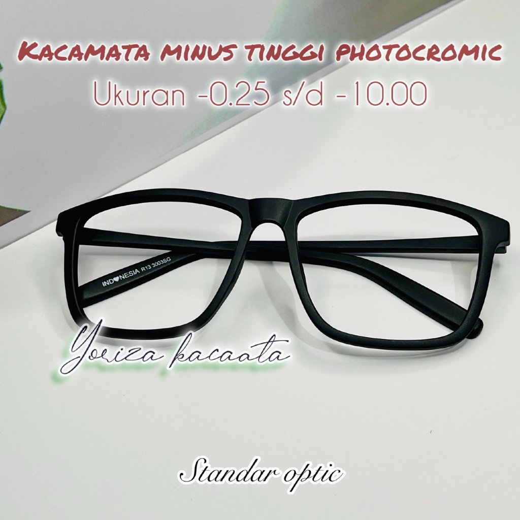Kacamata Minus Tinggi Fhotocromic Pria Model Frame Kotak Ukuran Minus Tinggi 0.25 s/d 10.00 Kacamata