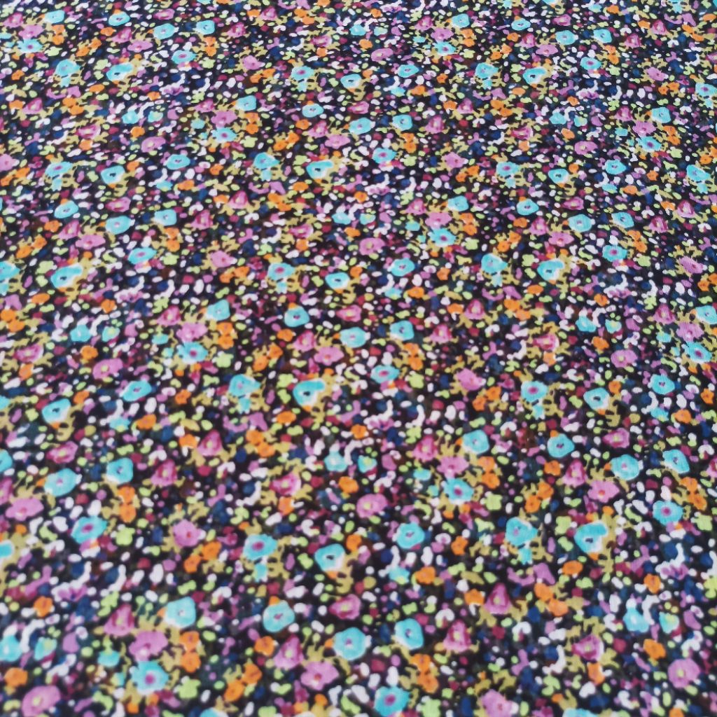 Kain Sifon Yoryu Printing Motif Bunga Abstrak Colorful Meteran | Bahan Dress Outer (Harga Kain Per½ 