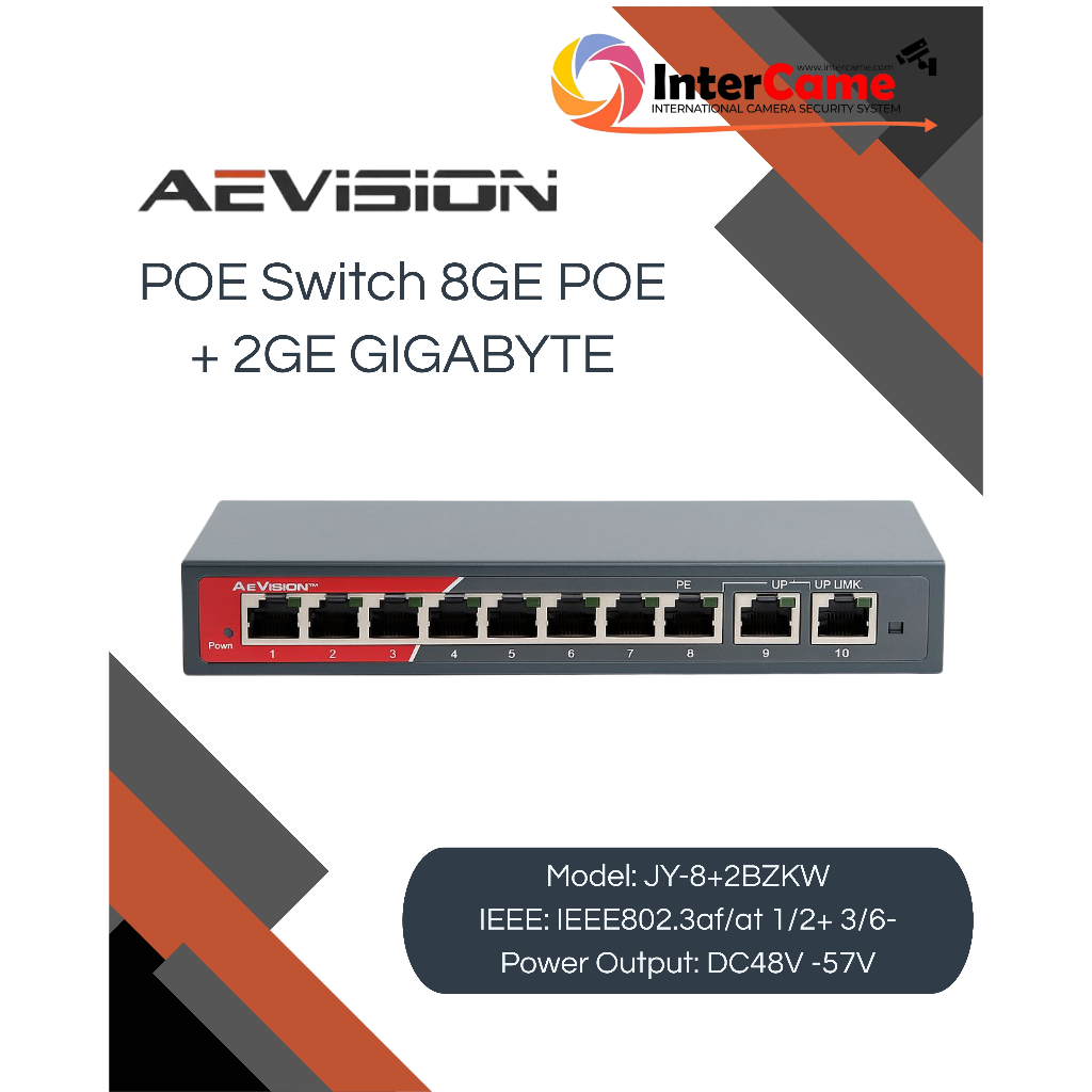AEVISION POE Switch 8GE POE + 2GE GIGABYTE Model JY-8+2BZKW IEEE802.3af/at 1/2+ 3/6- Power Output DC