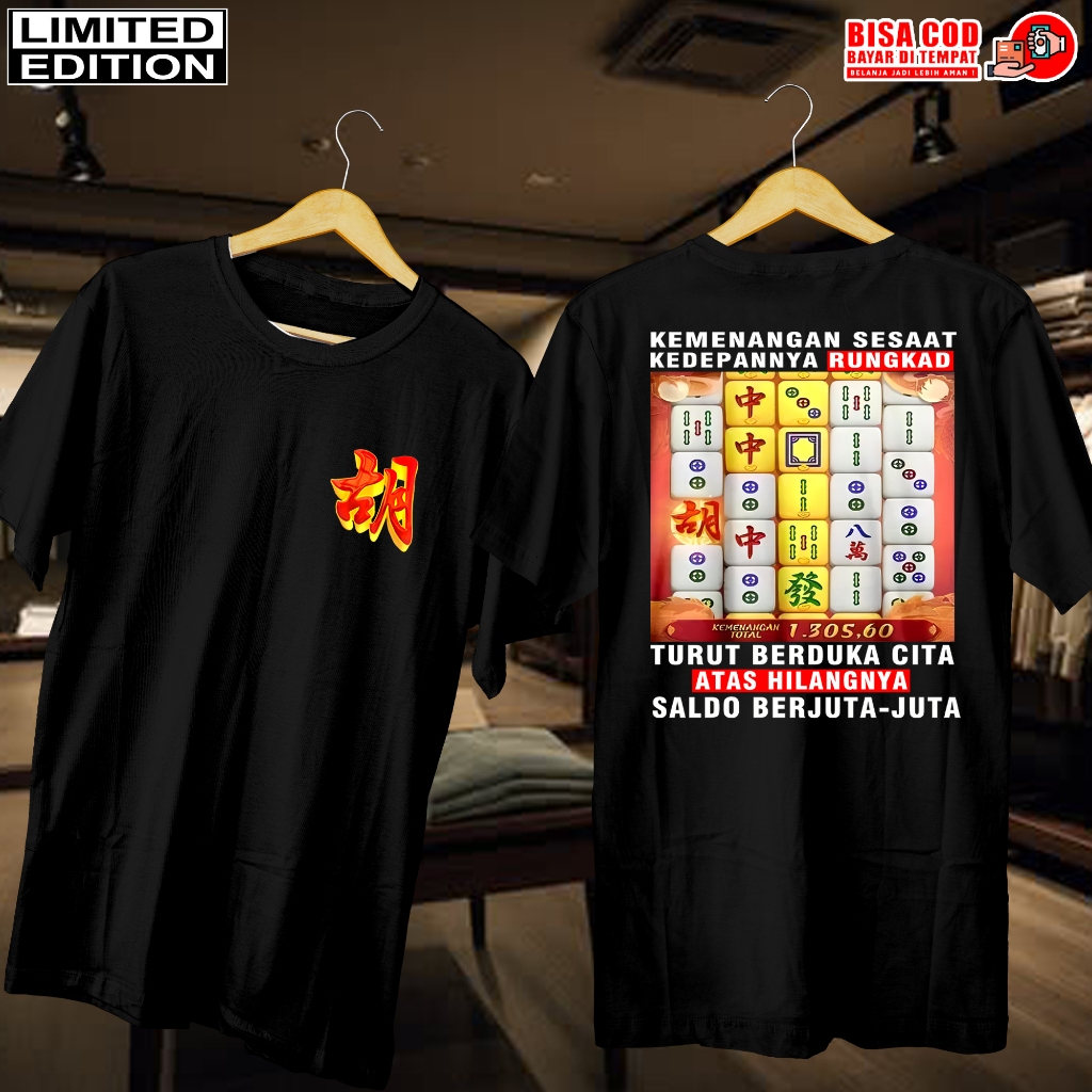 KAOS DISTRO HITAM JEPANG | BAJU KAOS PRIA WANITA | KAOS JEPANG MAHJONG WAYS 2 DEPAN TULISAN CINA| DI