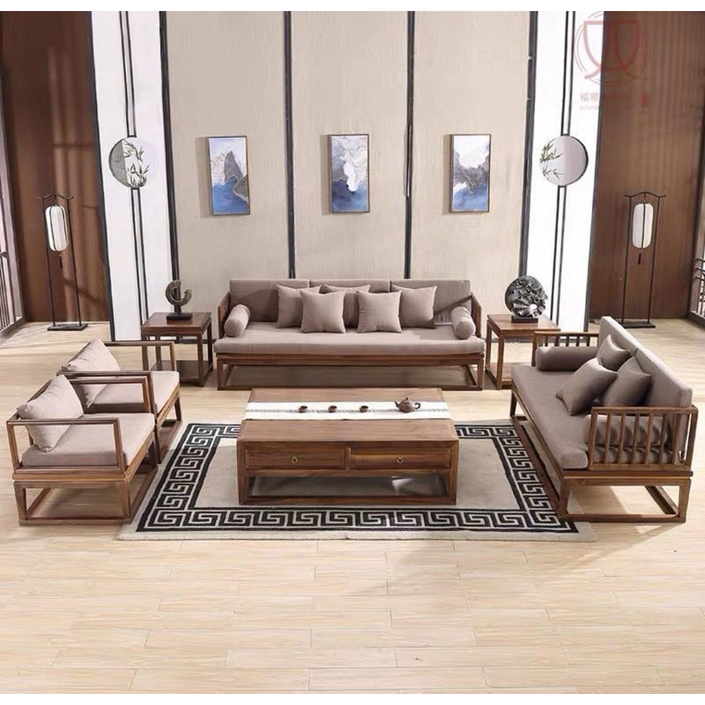 Sofa ruang tamu set minimalis modern kayu jati asli - kursi tamu set