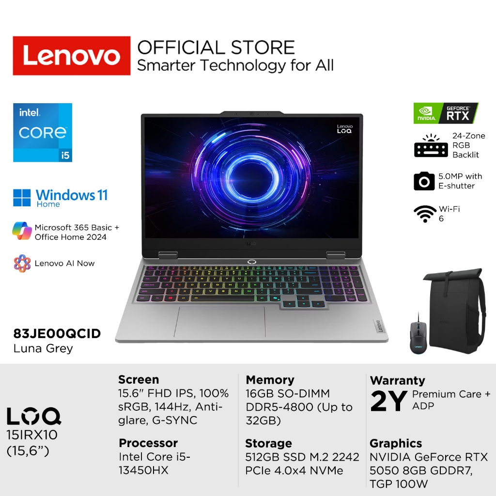 Lenovo LOQ 15IRX10 QCID Intel Core i5-13450HX, NVIDIA RTX 5050 8GB, RAM 16GB, SSD 512GB, 15.6" FHD I