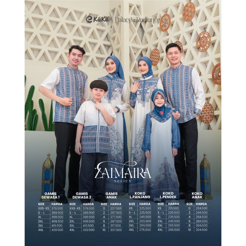 KEKE BAJU SARIMBIT KELUARGA ZALMAIRA GALXY BLUE RIA RICIS/COUPLE GAMIS & KOKO MOTIF TERBARU LEBARAN 