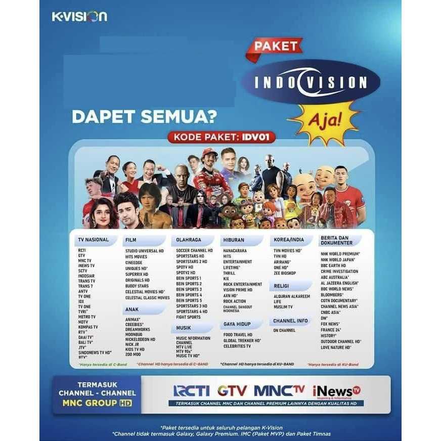 Voucher Kvision Paket Indovision IDV01 K-Vision 30 Hari Paket Lengkap Semua dapat Kecuali "Paket MVP