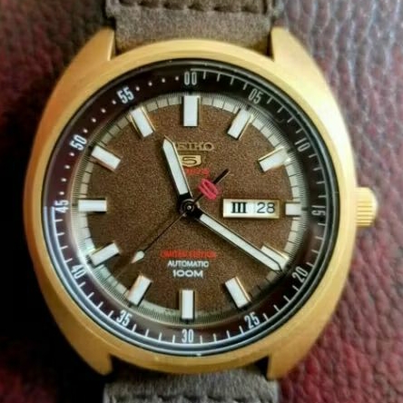 Seiko 5 Sports SRPB74K1 Helmet Turtle Automatic Brown Dial Brown Leather Strap Limited Edition.