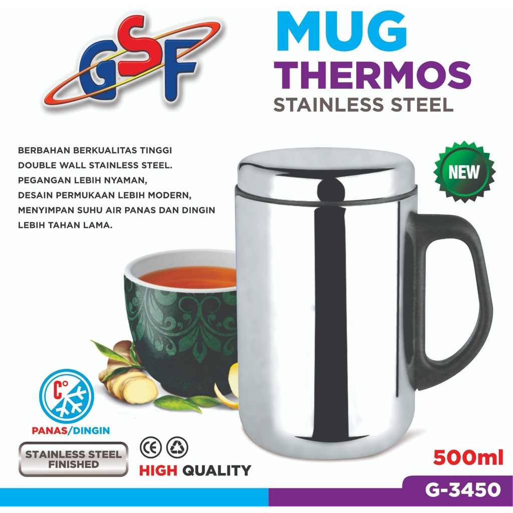 THERMOS MUG 500 ML STAINLESS STEEL GAf |CANGKIR GELAS DENGAN TUTUP AIR PANAS DINGIN