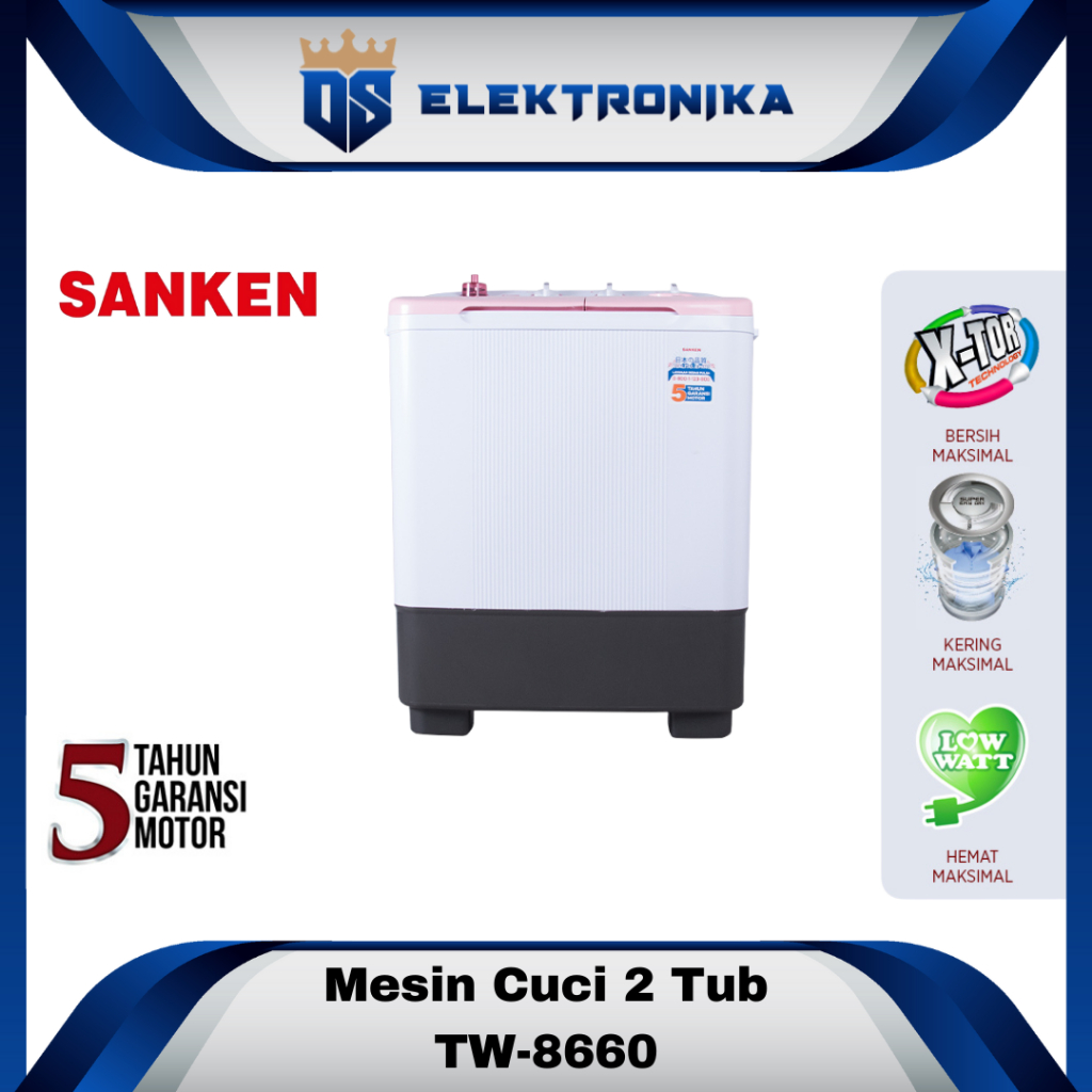 Sanken Mesin Cuci 2 Tabung TW-8660 EPK Low Watt 7 kg