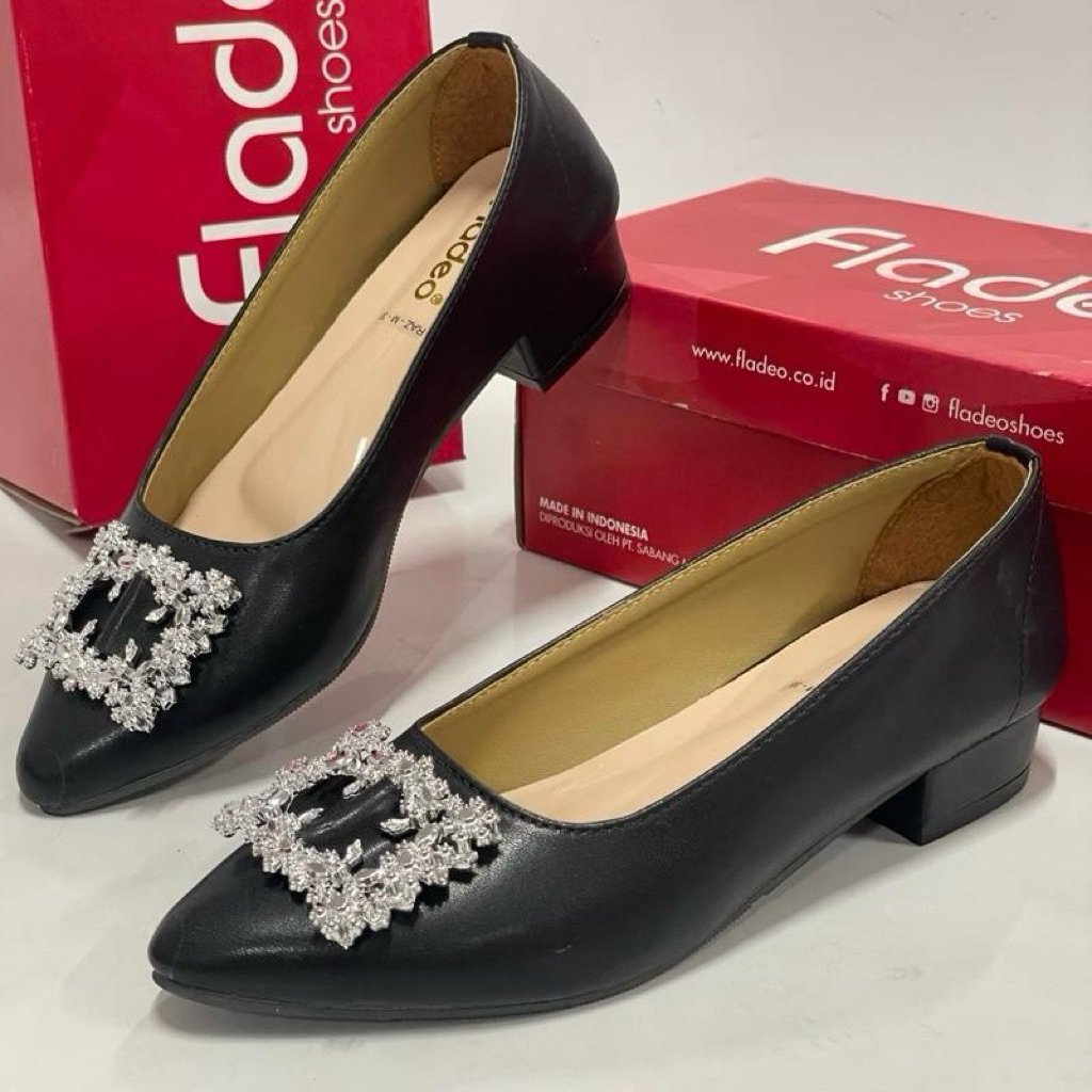 FLADEO sepatu wanita heels 3 cm pantofel wanita kerja hitam L04 Shoes Black