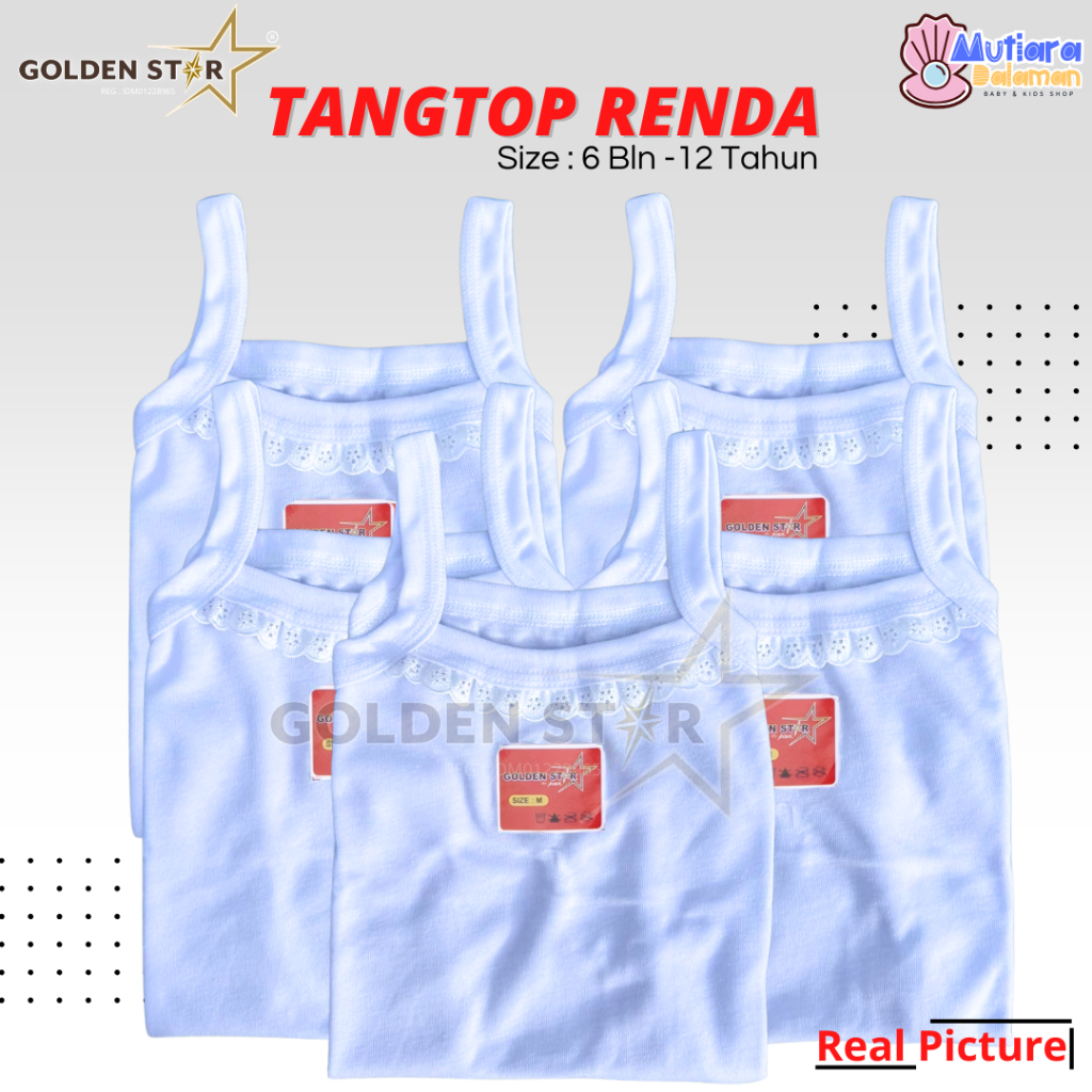 6PCS Tanktop Anak Perempuan Renda Warna Warni / Singlet Anak Perempuan Golden Star Sampai Remaja Kao