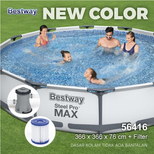 Kolam Bulat BESTWAY 56416 STELL PRO FRAME POOL + FILTER 366x76cm