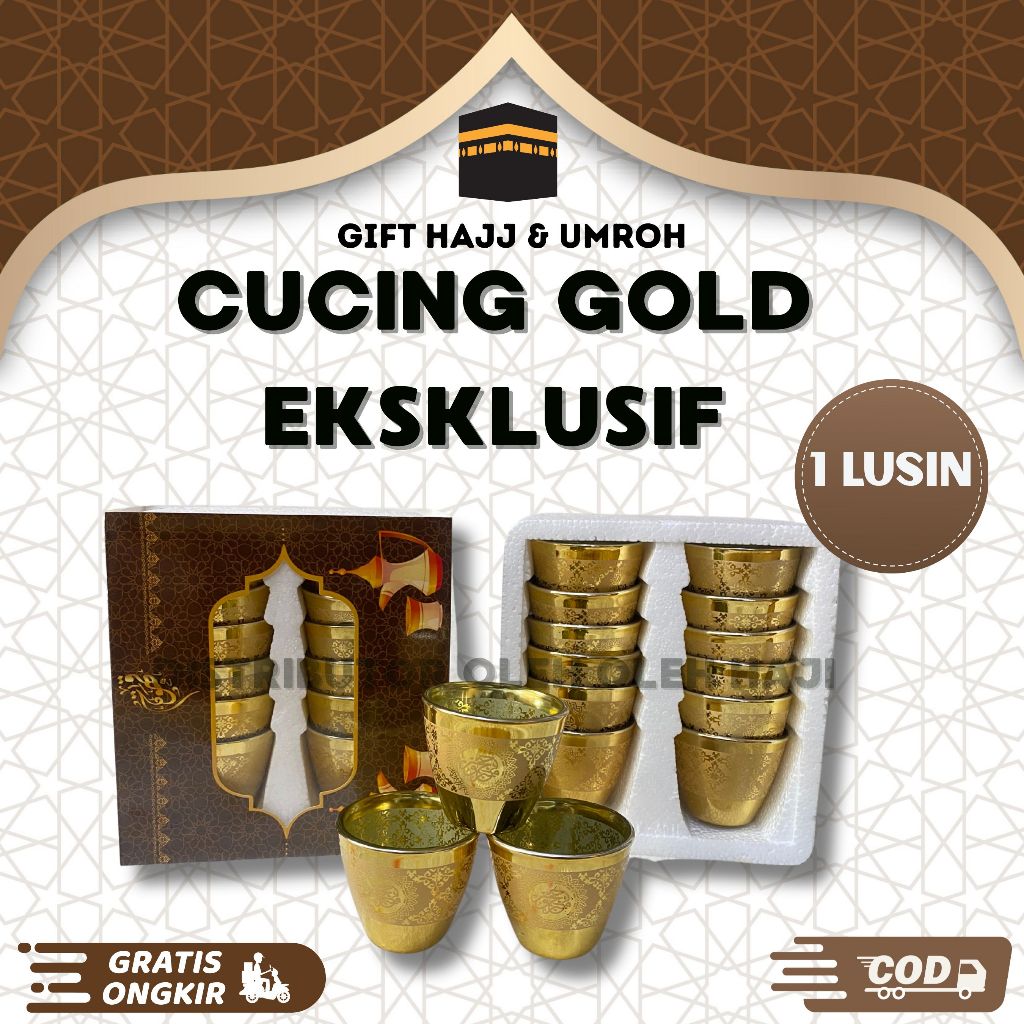 CUCING GOLD EKSKLUSIF 1 LUSIN GELAS CUCING MOTIF MEWAH GELAS CUCING ANTIK GELAS CUCING AIR Zam ZAM A