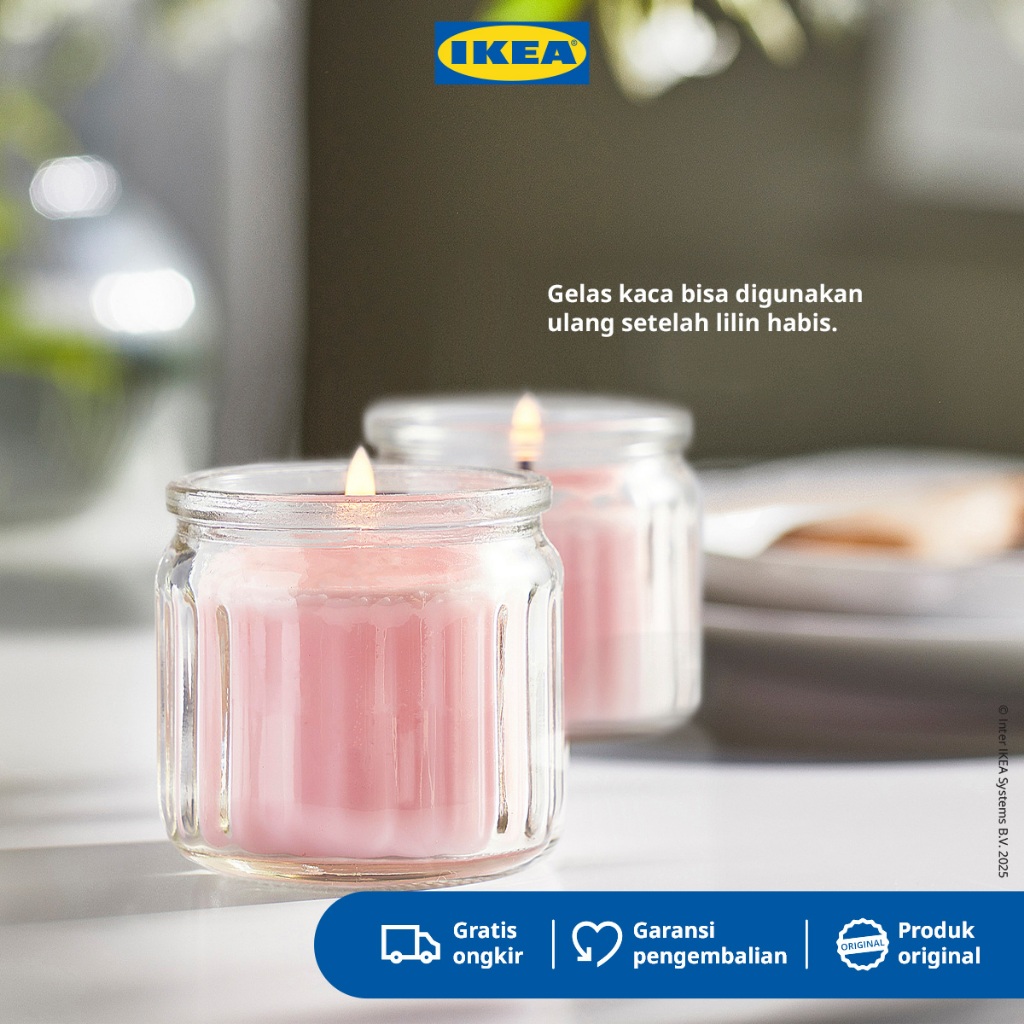 IKEA LUGNARE Lilin Beraroma Melati/Merah Muda Tahan 12 Jam