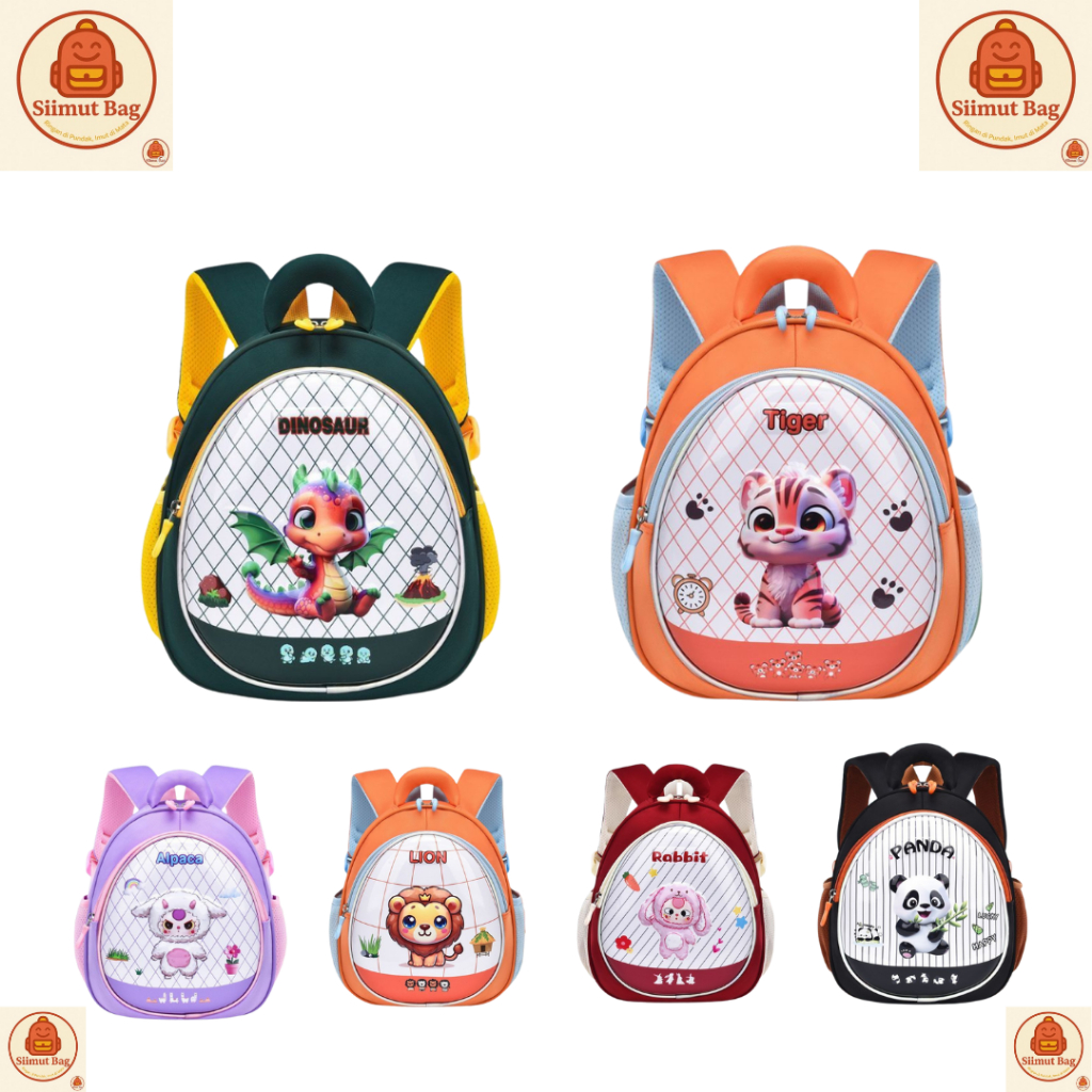 [SIIMUT.BAG] Tas Ransel PAUD TK FASHION Anak Sekolah Gambar Timbul 3D Karakter Hewan Kualitas Premiu