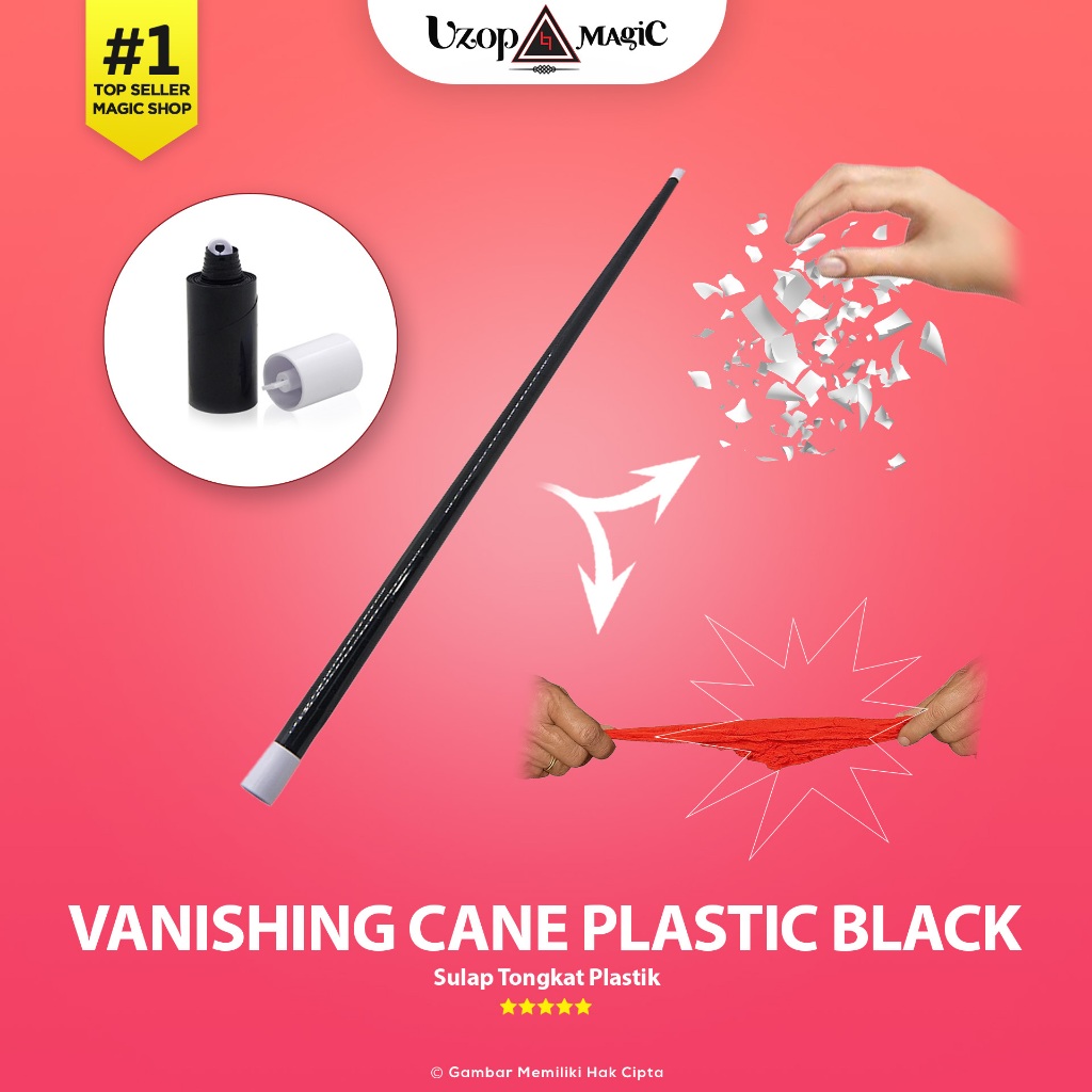 Vanishing Cane Plastic Pro Black Magic - Alat Sulap Tongkat Plastik - Uzop Magic Shop