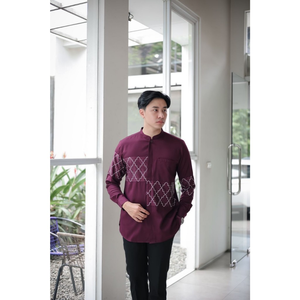 Kemeja Lengan Panjang Muslim Kurta Pakistan Premium Motif Kombinasi Batik TRZ Katun Toyobo