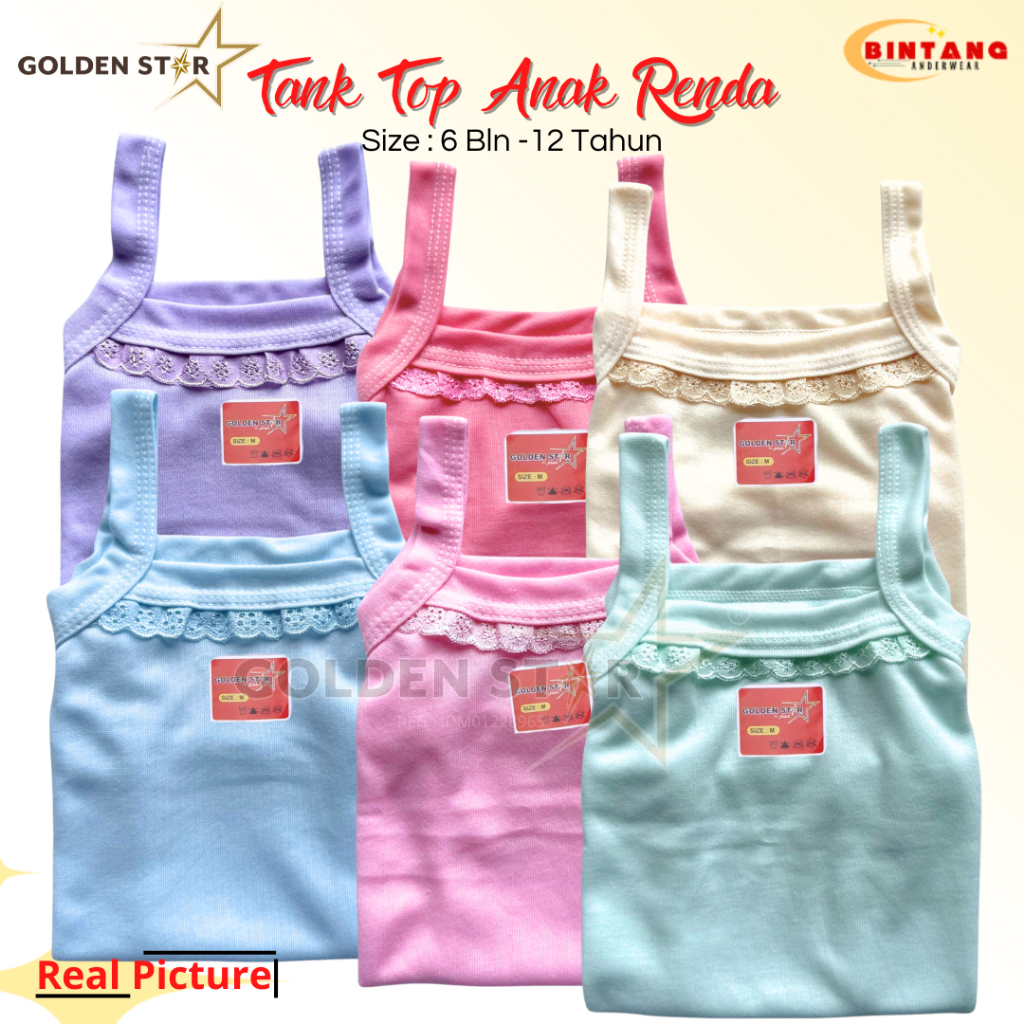 6 Pcs Singlet Anak Perempuan Renda / Kaos Dalam Anak dan Remaja / Kaos Kutang Anak Perempuan / Singl