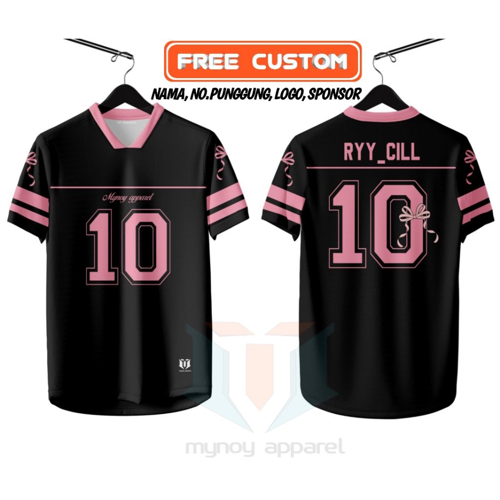 Jersey sepak bola futsal | Full printing Custom | Kombinasi Baseball hitam pink | Mynoy Apparel 002