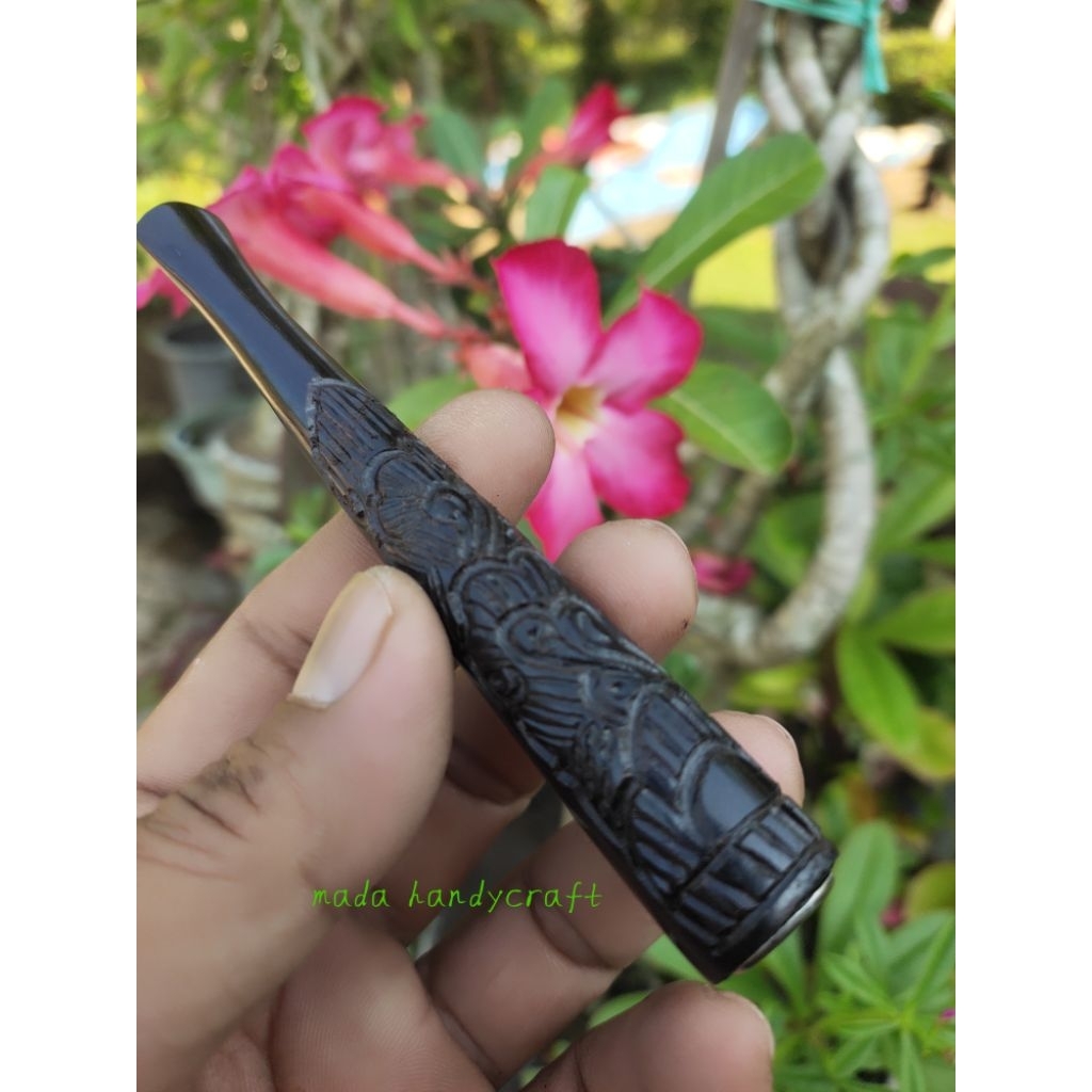 Naysila Naymila Once Pipa Rokok Kayu Kelor Hitam Ukiran 12Cm