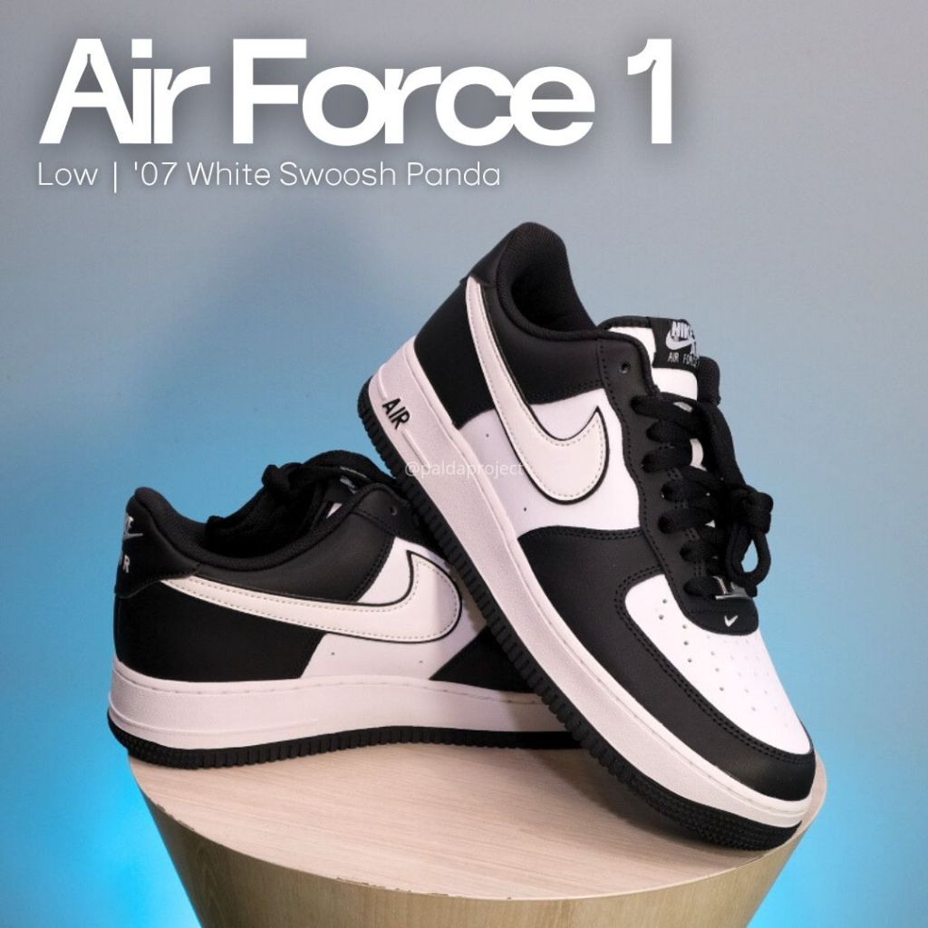 Sepatu Sneakers Pria Nike Air Force 1 Low '07 White Swoosh Panda 100% Authentic