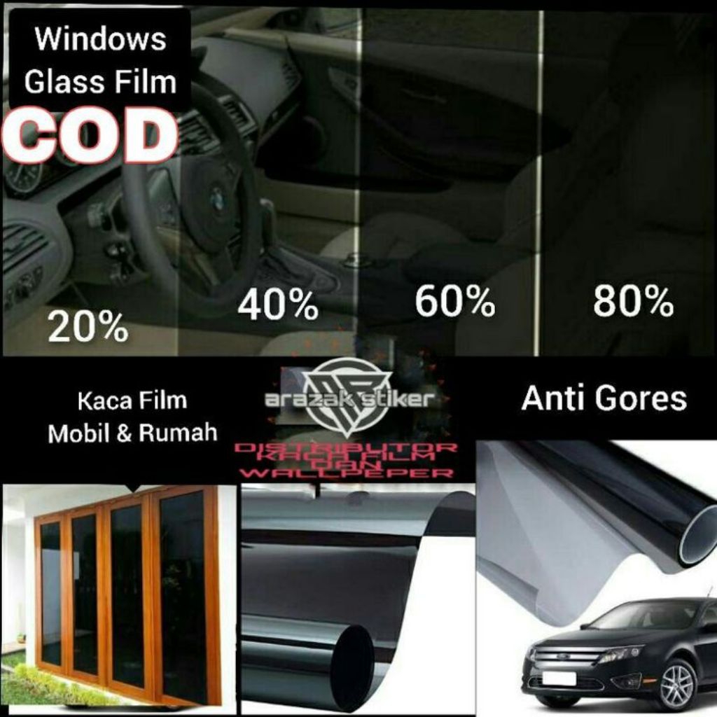 Stiker Kaca Film Riben Hitam Stiker Kaca Jendela Rumah Mobil Gedung Ruko Peredam Panas Kegelapan 20%