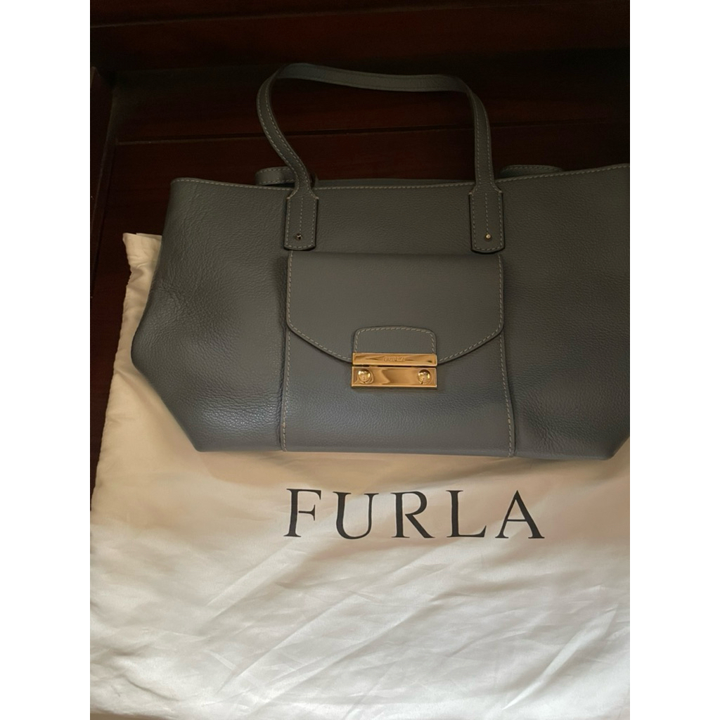 Furla Grey Pebbled Leather Shoulder Bag