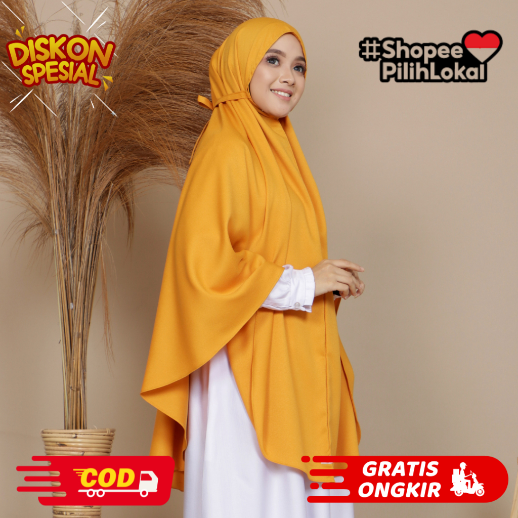 Bergo Muska Original Zuuriya Warna "Gold" – Hijab Syari Instan Crepe Premium 110×120 Produk Lokal Di